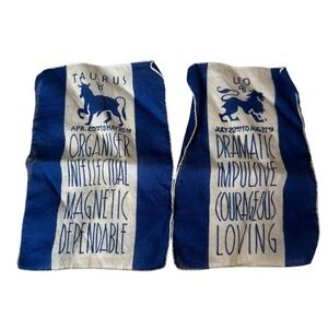 2 Horoscope Cocktail Napkins Tom Lamb Linen Art Deco Antique Barware Leo Taurus